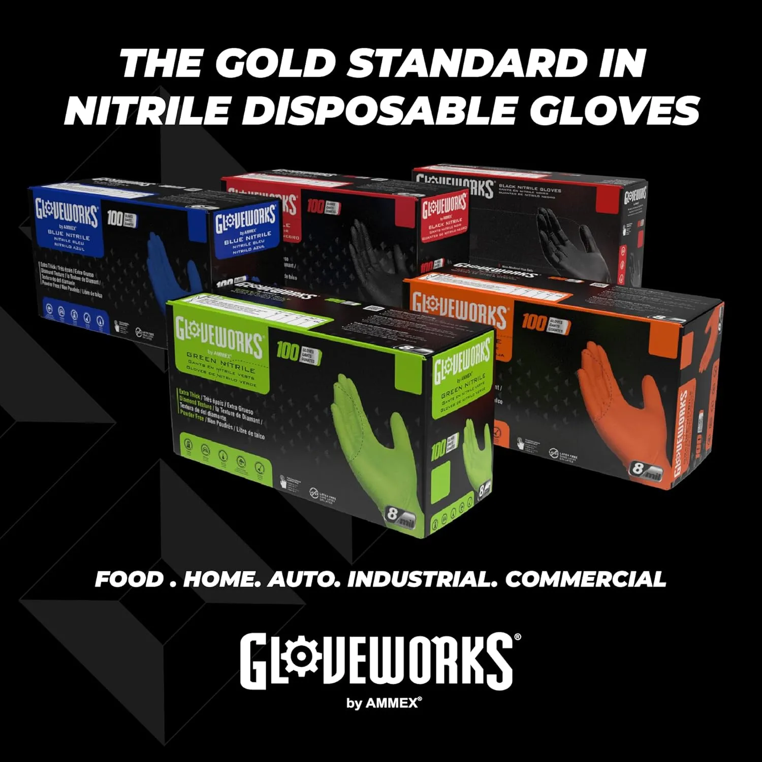 GLOVEWORKS HD Green Nitrile Gloves, 8 mil Nitrile Gloves Medium-XXL Sizes, Nitrile Disposable Gloves with Raised Diamond Grip