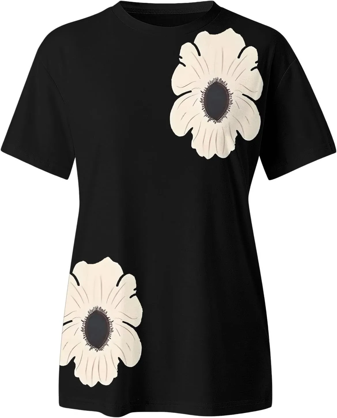 Graphic Tees for Women Short Sleeve Tshirts,Womens Summer Tops Crewneck Shirt Blouse Flower Printed Tops for Women