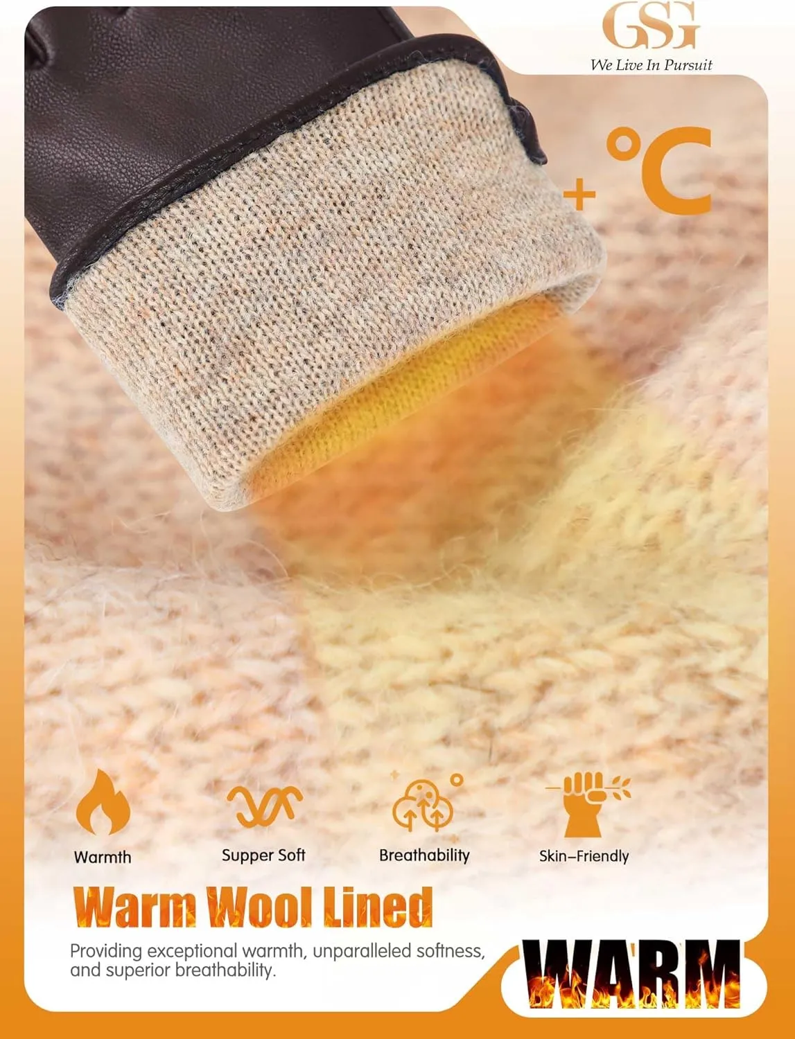 GSG Chrome-free Leather Gloves for Women, Touch Screen Sheepskin Winter Warm Driving Dress Gloves Wool Lined for cold weather