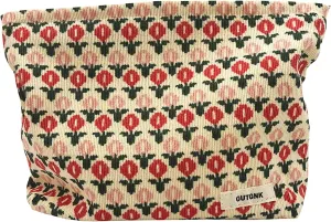 GUTGNK Corduroy Ladies Cosmetic Bag, Large Capacity Canvas Cosmetic Bag Travel Toiletry Bag Accessories Organizer, Little Red Flower