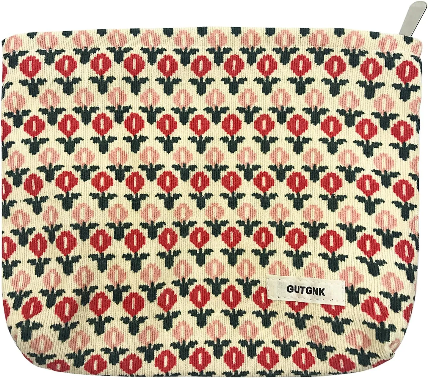 GUTGNK Corduroy Ladies Cosmetic Bag, Large Capacity Canvas Cosmetic Bag Travel Toiletry Bag Accessories Organizer, Little Red Flower