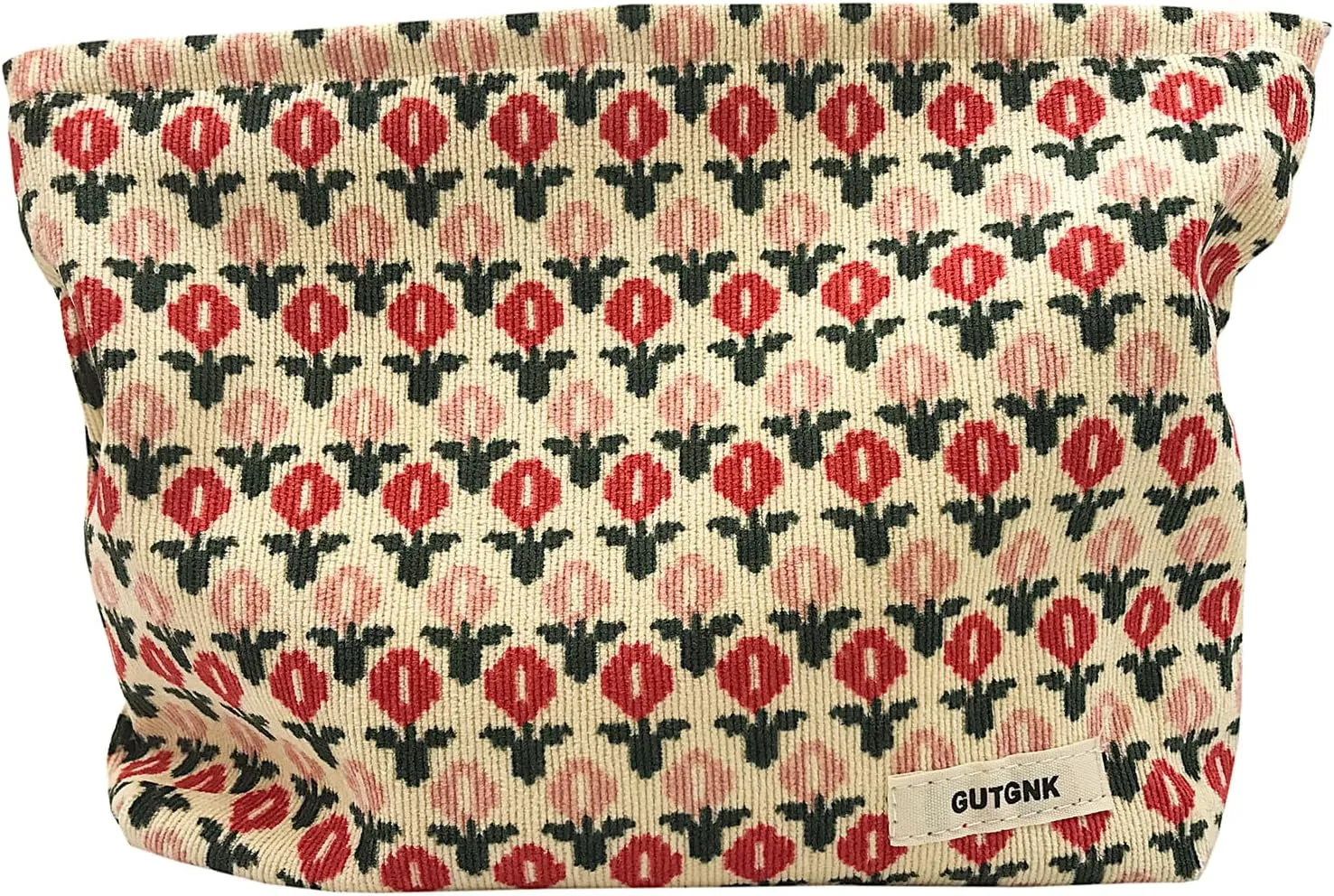 GUTGNK Corduroy Ladies Cosmetic Bag, Large Capacity Canvas Cosmetic Bag Travel Toiletry Bag Accessories Organizer, Little Red Flower