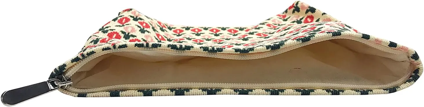 GUTGNK Corduroy Ladies Cosmetic Bag, Large Capacity Canvas Cosmetic Bag Travel Toiletry Bag Accessories Organizer, Little Red Flower