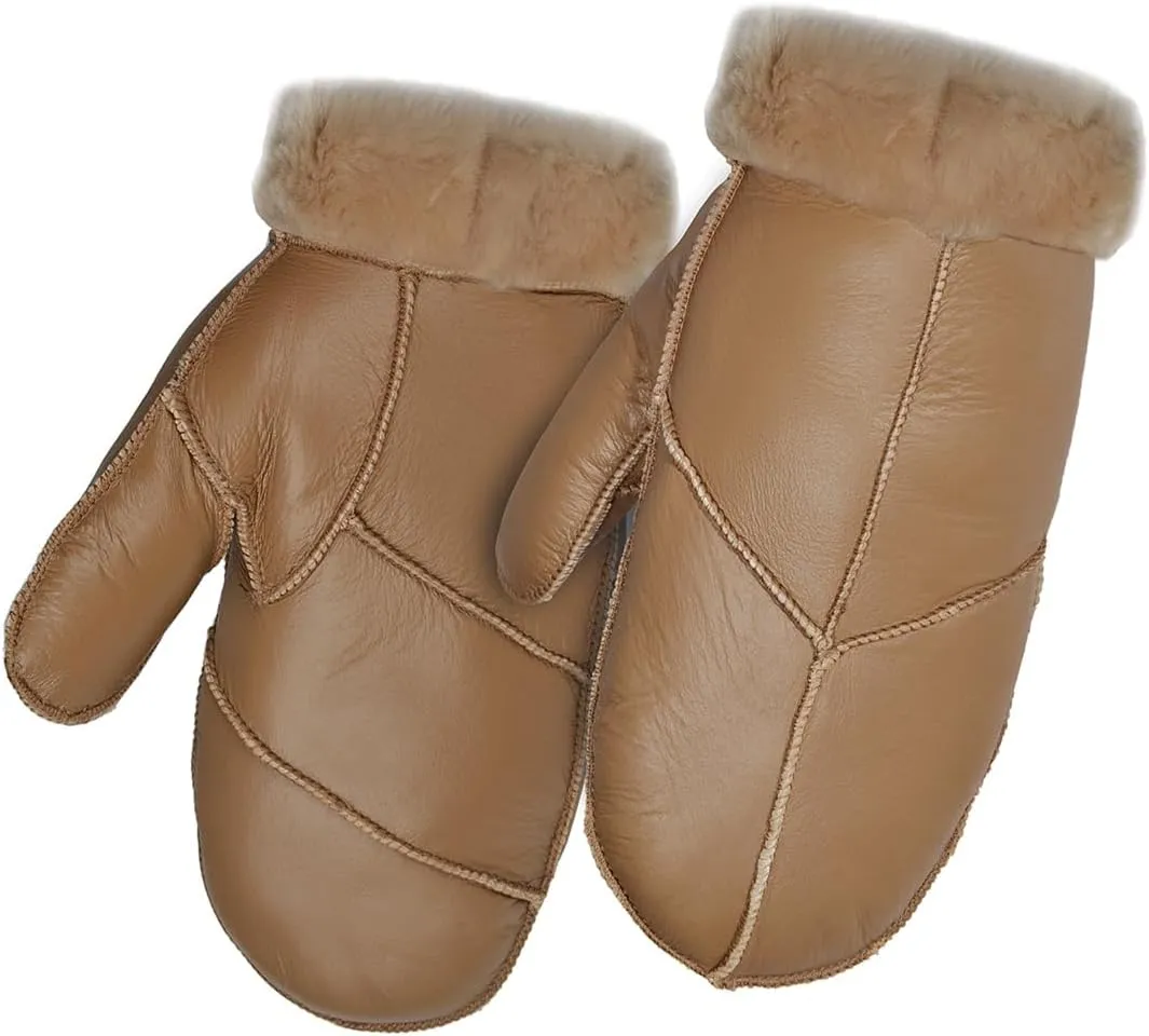 Harssidanzar Women Mittens For Winter,Sheepskin Shearling Fur Lined Warm Genuine Leather Mittens Glove KL030US