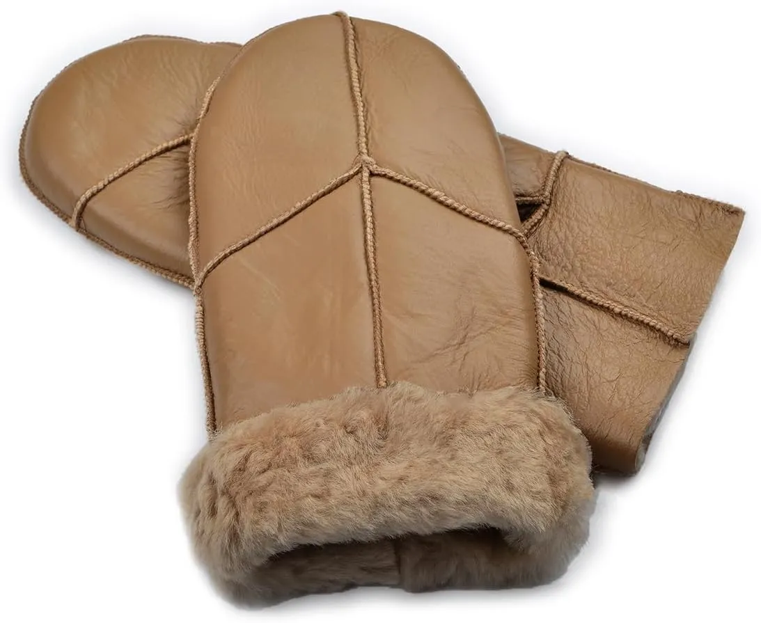 Harssidanzar Women Mittens For Winter,Sheepskin Shearling Fur Lined Warm Genuine Leather Mittens Glove KL030US