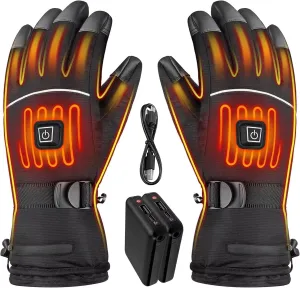 Heated Gloves for Men - Rechargeable Electric Battery Heated Gloves for Men and Women Touchscreen Winter Thermal Glove with 3 Heating Levels Waterproof Heated Gloves for Hunting（JRST-1）