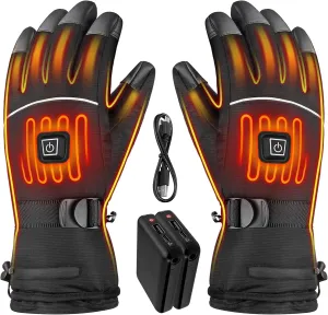 Heated Gloves for Men - Rechargeable Electric Battery Heated Gloves for Men and Women Touchscreen Winter Thermal Glove with 3 Heating Levels Waterproof Heated Gloves for Hunting（JRST-1）