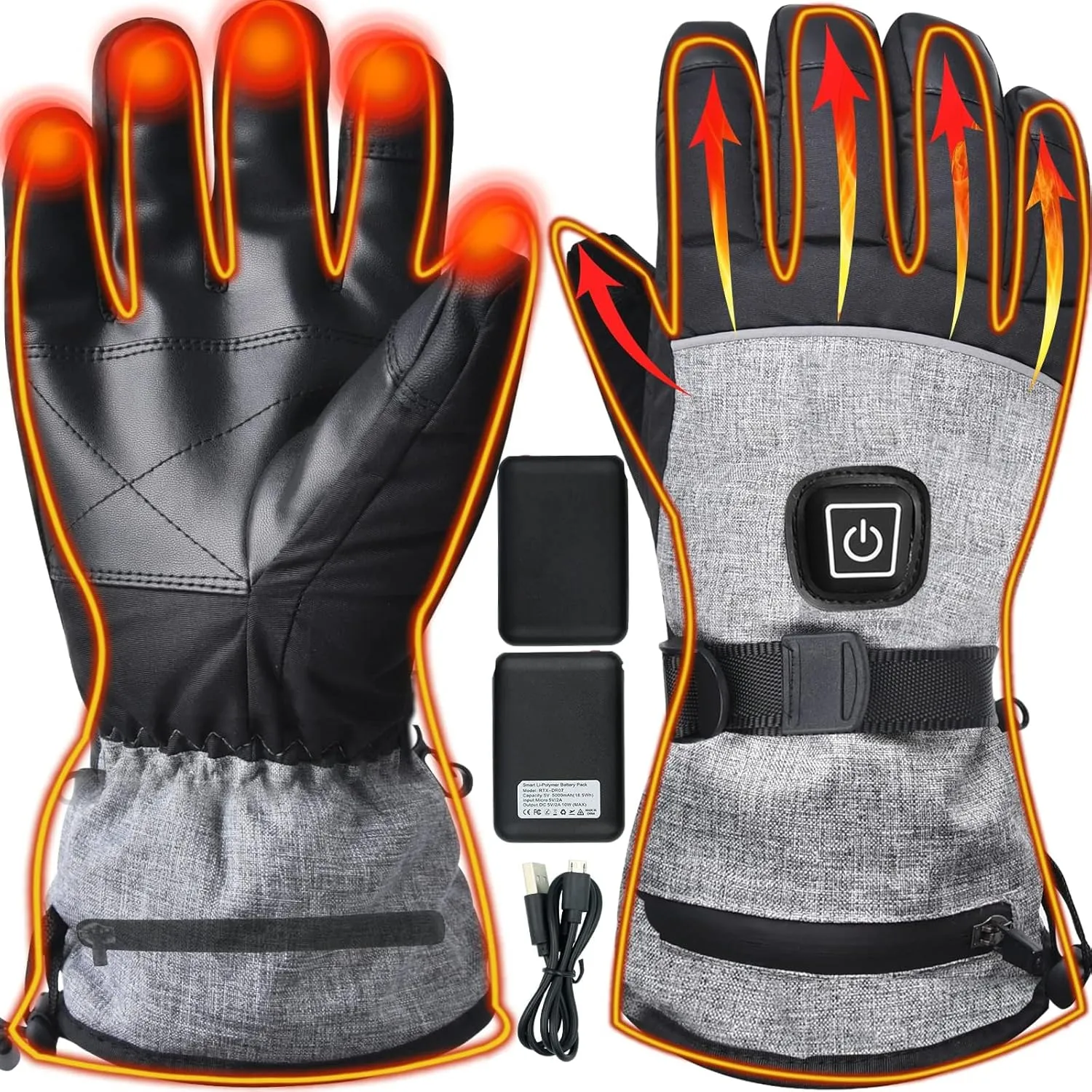 Heated Gloves for Men Women, Heated Motorcycle Gloves, Winter Rechargeable Electric Heating Gloves with Battery, Heated Mittens Hand Warmer Gloves for Outdoor Sports Cycling Skiing Camping Hiking Work