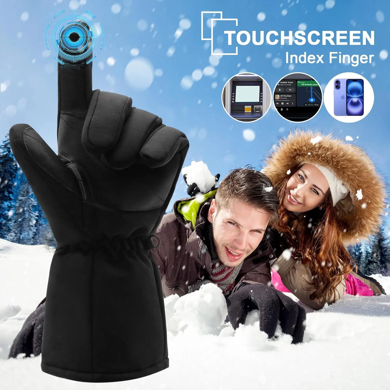 Heated Gloves for Men Women Rechargeable Battery Electric Hand Warmers Touchscreen Winter Hetaed Motorycle Gear for Motorcycle Fishing Hiking Cycling Skiing