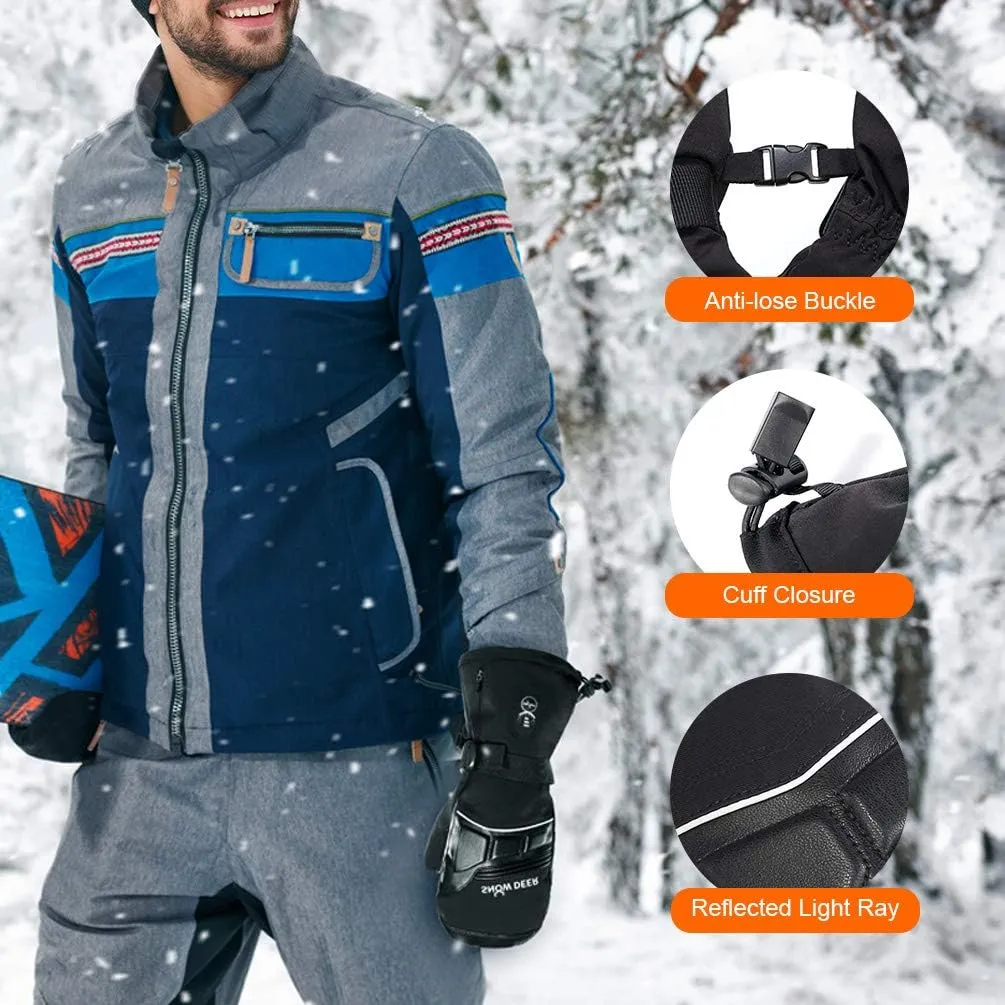 Heated Mittens for Men and Women Waterproof Ski Gloves with Touchscreen 7.4V 2200mAh Battery Gloves Electric Rechargeable Thermal Mittens for Hands Warm