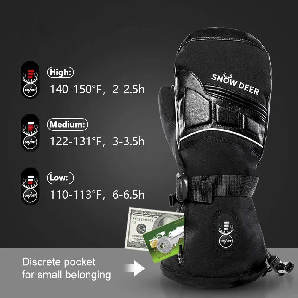 Heated Mittens for Men and Women Waterproof Ski Gloves with Touchscreen 7.4V 2200mAh Battery Gloves Electric Rechargeable Thermal Mittens for Hands Warm