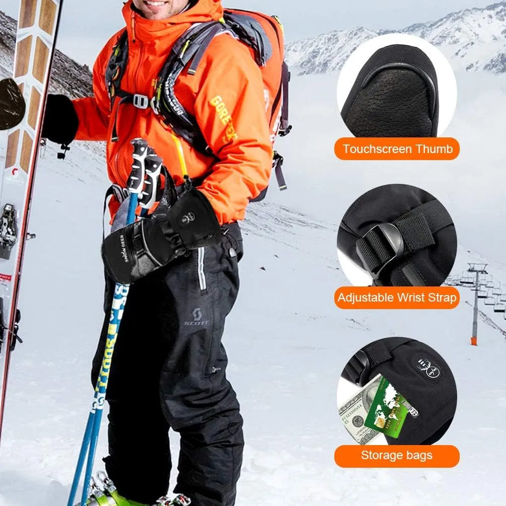 Heated Mittens for Men and Women Waterproof Ski Gloves with Touchscreen 7.4V 2200mAh Battery Gloves Electric Rechargeable Thermal Mittens for Hands Warm