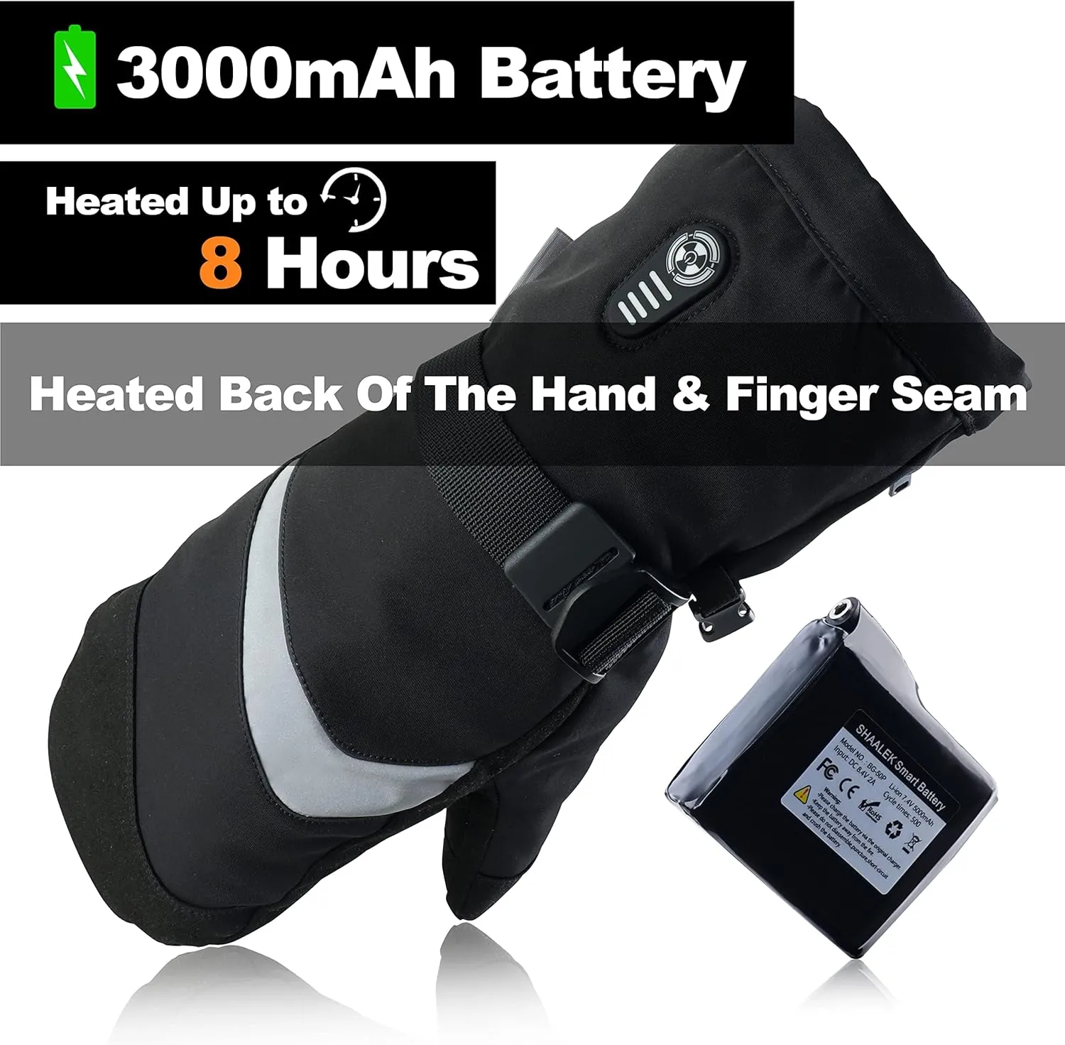 Heated Mittens Gloves for Men Women, 7.4V 3000mAh Electric Heated Gloves for Skiing, Motorcycle, Outdoor Work Rechargeable Heated Gloves