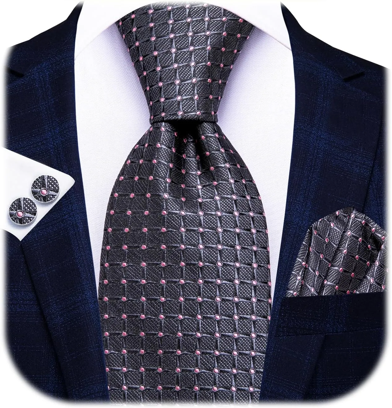 Hi-Tie Lot 5 Pcs Gift Box Mens Tie Set Necktie with Pocket Square Cufflinks Silk Neck Tie Collection