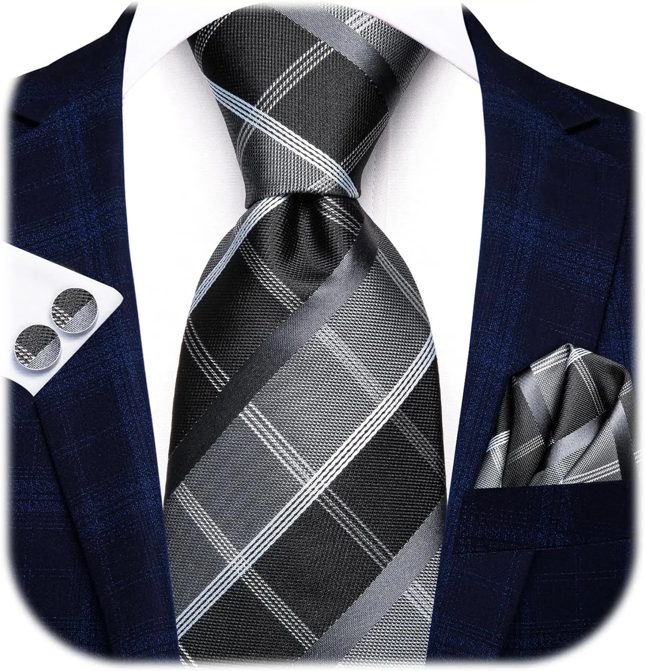 Hi-Tie Lot 5 Pcs Gift Box Mens Tie Set Necktie with Pocket Square Cufflinks Silk Neck Tie Collection
