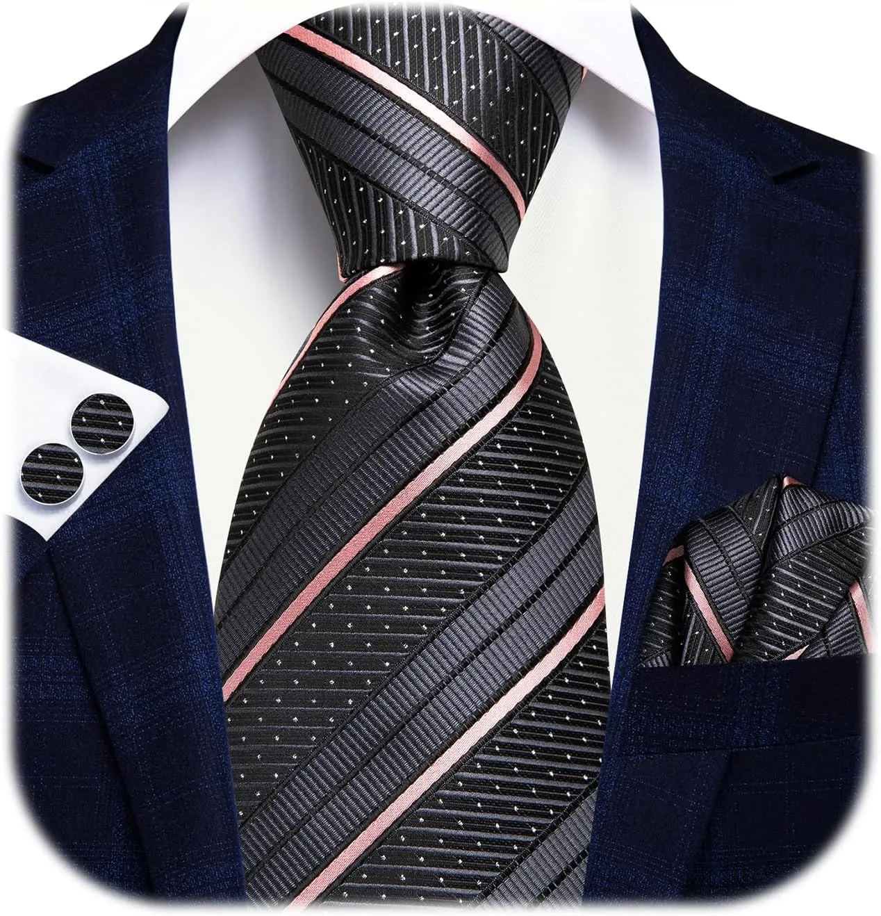 Hi-Tie Lot 5 Pcs Gift Box Mens Tie Set Necktie with Pocket Square Cufflinks Silk Neck Tie Collection