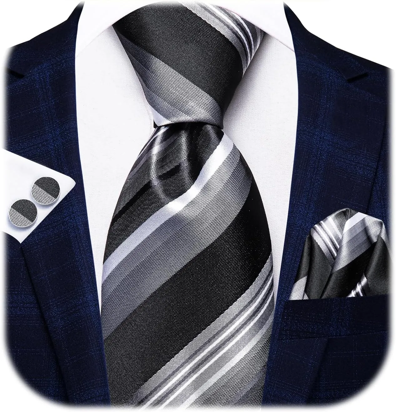 Hi-Tie Lot 5 Pcs Gift Box Mens Tie Set Necktie with Pocket Square Cufflinks Silk Neck Tie Collection