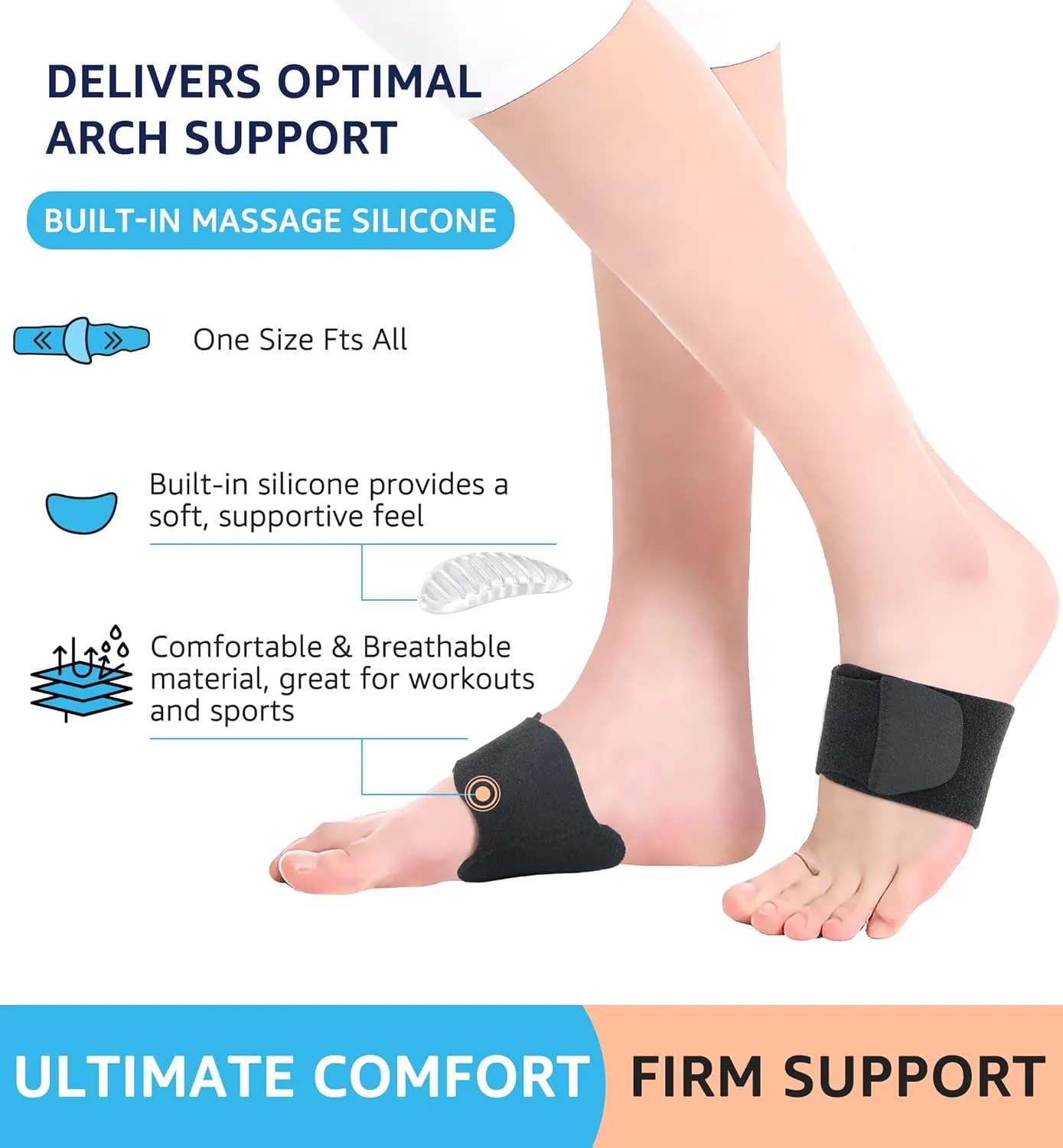 HiRui Arch Support Braces (Pair) for Plantar Fasciitis Relief - Adjustable Neoprene Arch Support Wraps with Gel Pads for Flat Feet High & Fallen Arch, Wear Over or Under Socks, Fits All Shoes (Black)