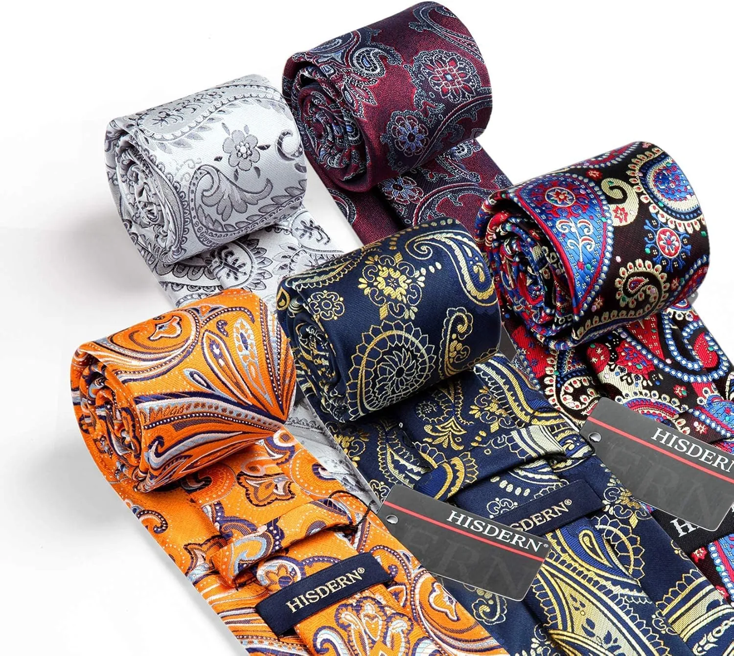 HISDERN Mens Ties Set 5PCS Collection Tie with Pocket Sqaure Formal Business Necktie Present Box Neckties Set for Men
