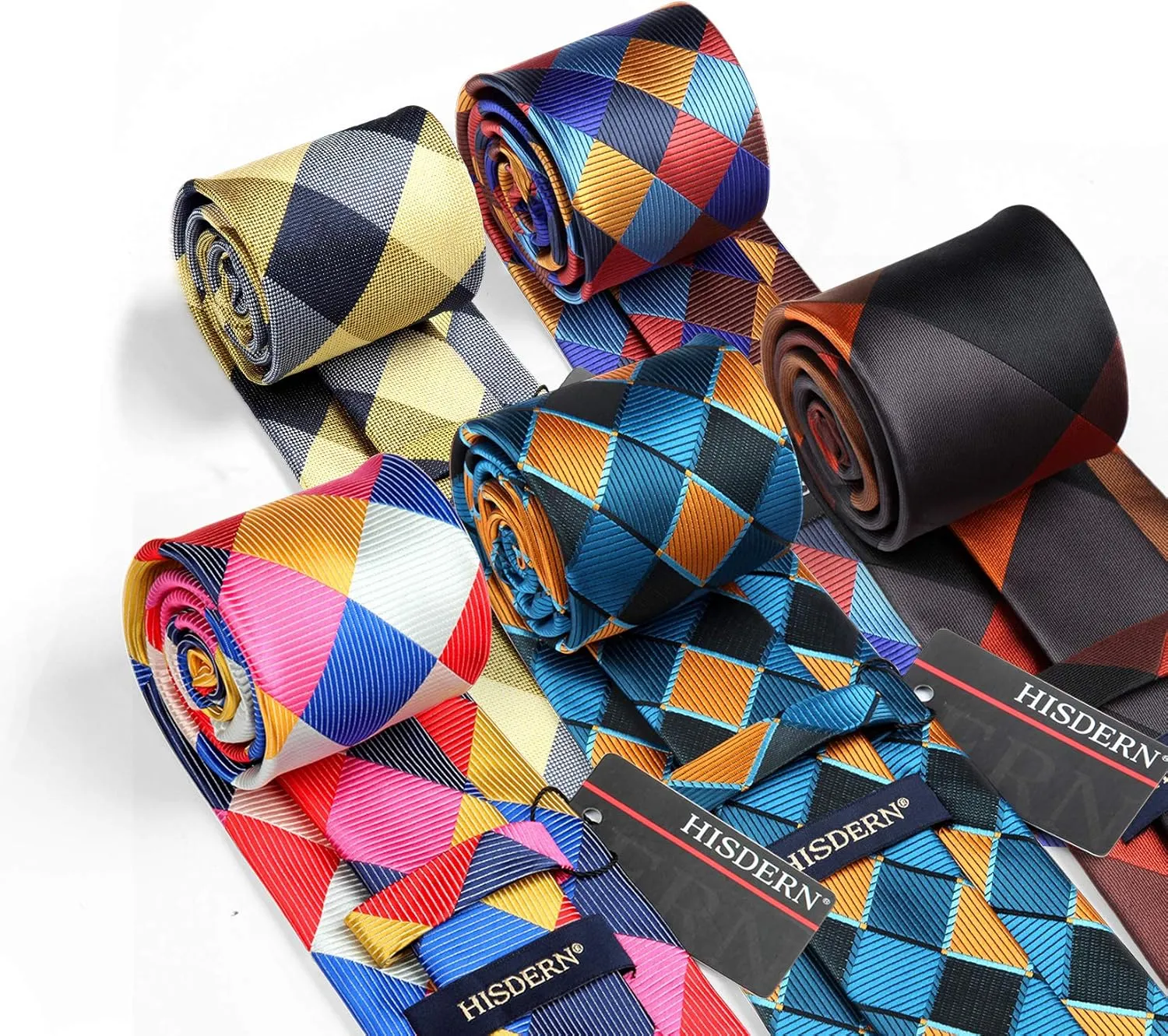 HISDERN Mens Ties Set 5PCS Collection Tie with Pocket Sqaure Formal Business Necktie Present Box Neckties Set for Men