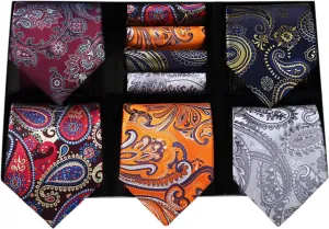 HISDERN Mens Ties Set 5PCS Collection Tie with Pocket Sqaure Formal Business Necktie Present Box Neckties Set for Men