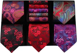 HISDERN Mens Ties Set 5PCS Collection Tie with Pocket Sqaure Formal Business Necktie Present Box Neckties Set for Men