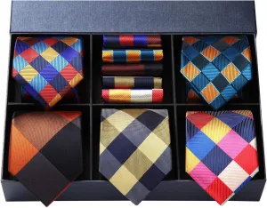 HISDERN Mens Ties Set 5PCS Collection Tie with Pocket Sqaure Formal Business Necktie Present Box Neckties Set for Men