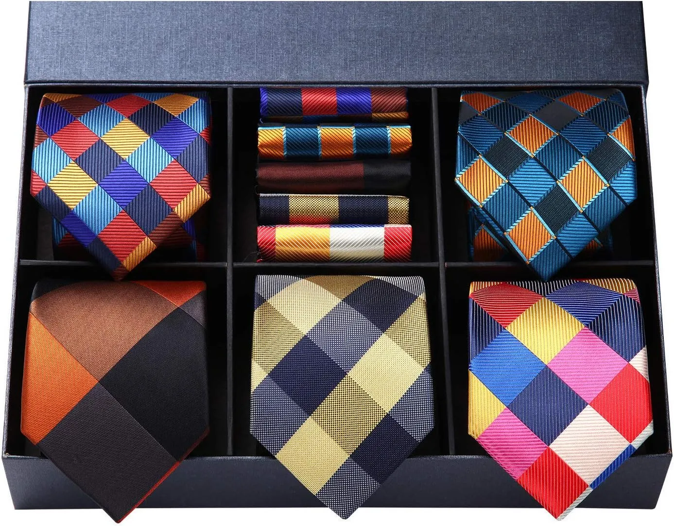 HISDERN Mens Ties Set 5PCS Collection Tie with Pocket Sqaure Formal Business Necktie Present Box Neckties Set for Men