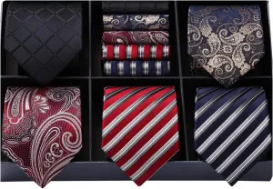 HISDERN Mens Ties Set 5PCS Collection Tie with Pocket Sqaure Formal Business Necktie Present Box Neckties Set for Men