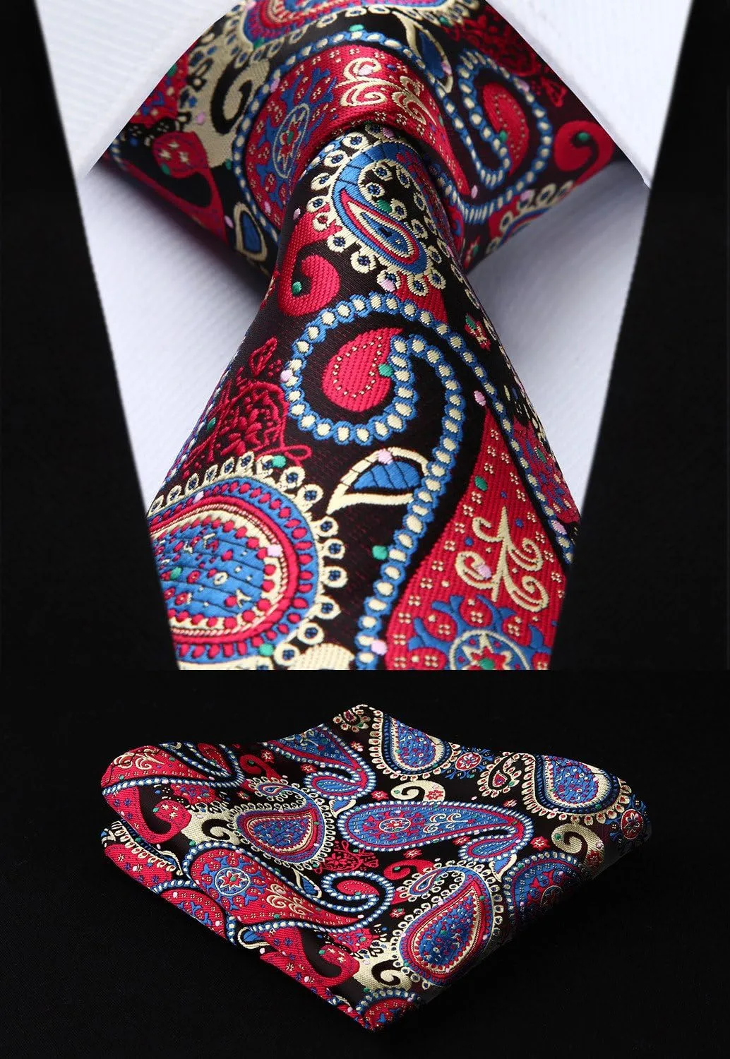 HISDERN Mens Ties Set 5PCS Collection Tie with Pocket Sqaure Formal Business Necktie Present Box Neckties Set for Men
