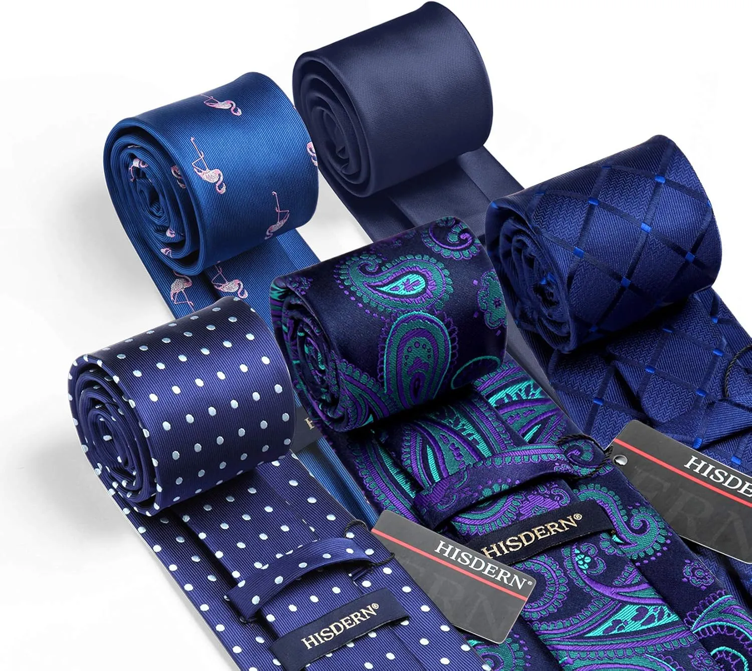 HISDERN Mens Ties Set 5PCS Collection Tie with Pocket Sqaure Formal Business Necktie Present Box Neckties Set for Men