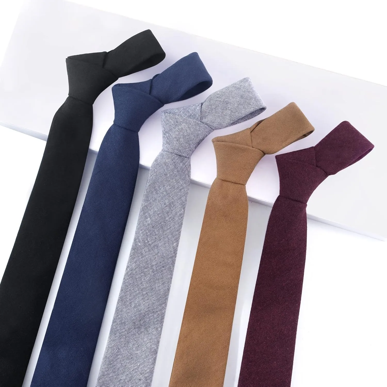HOULIFE Ties for Men, Solid Mens Tie, Cotton Stripe Skinny Ties for Men, Slim Mens Neckties for Wedding Party