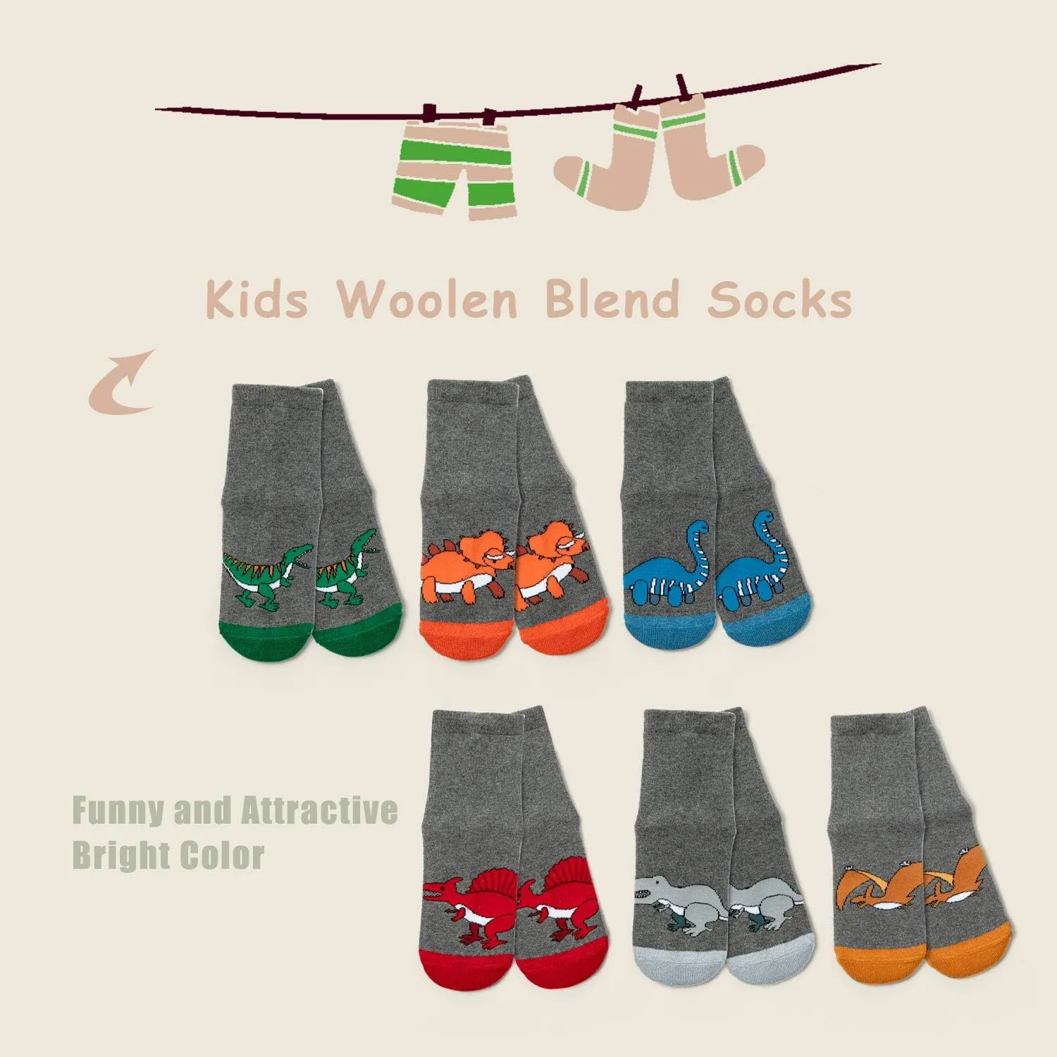 HowJoJo Boys Wool Socks Kids Winter Warm Socks Thermal Crew Socks 6 Pack