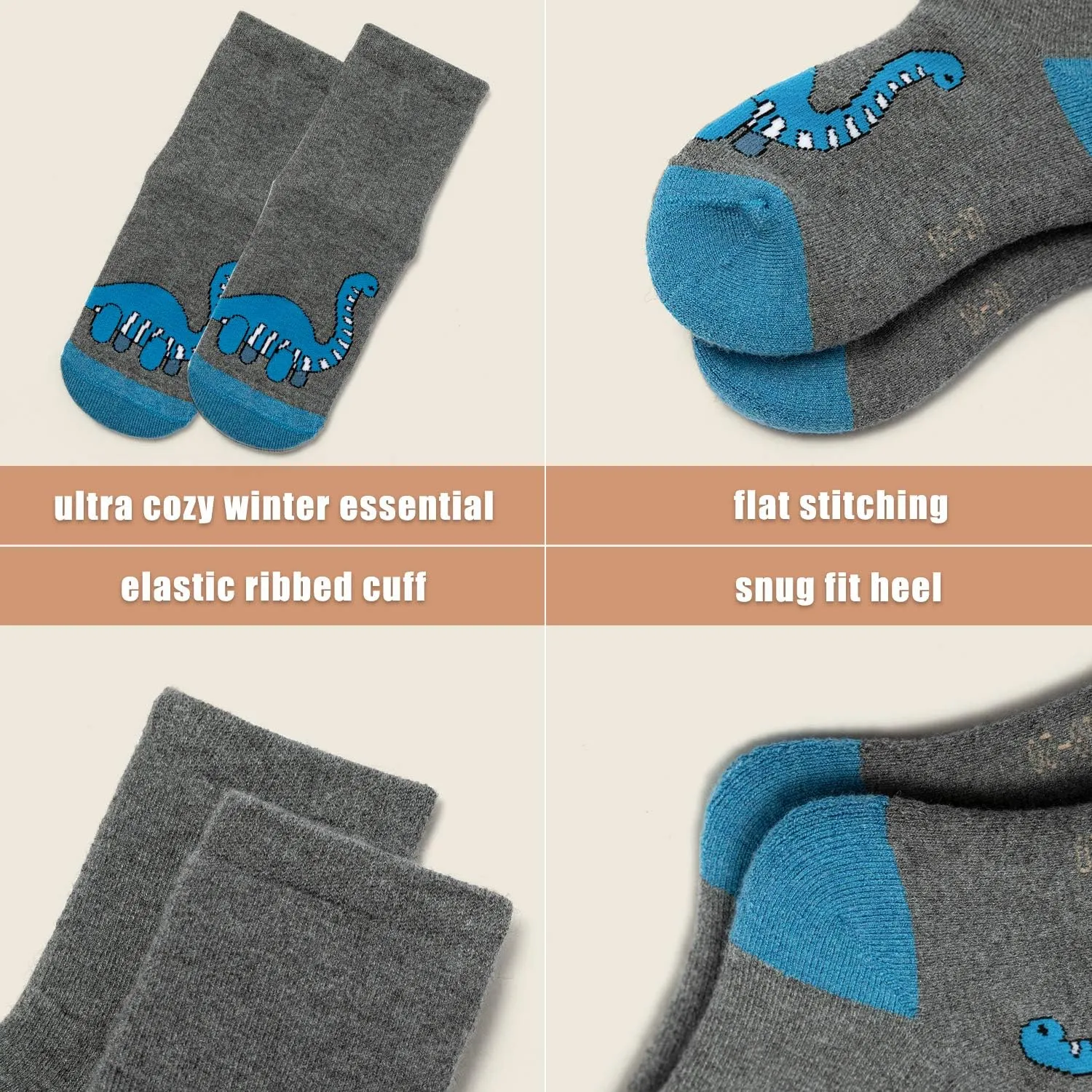 HowJoJo Boys Wool Socks Kids Winter Warm Socks Thermal Crew Socks 6 Pack