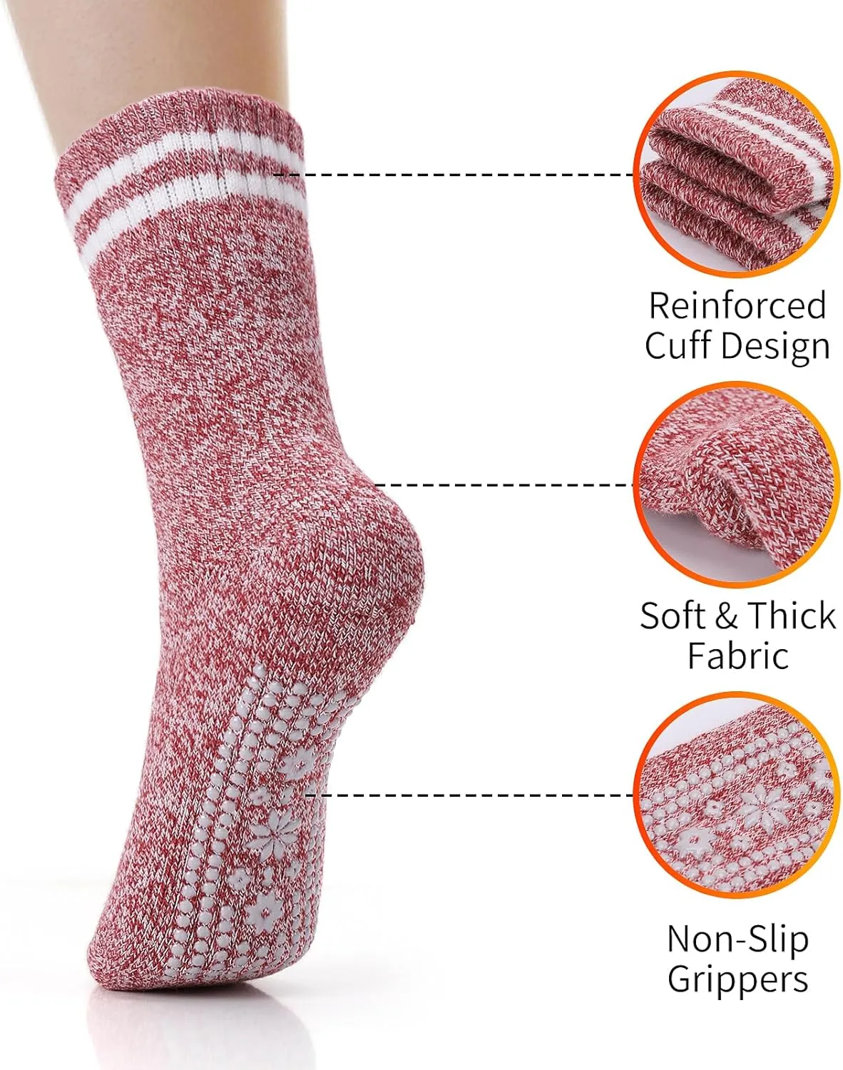 HUGSWEET Thermal Anti Slip Plush Slipper Grip Women Winter Soft Warm Cozy Socks 4 Pairs