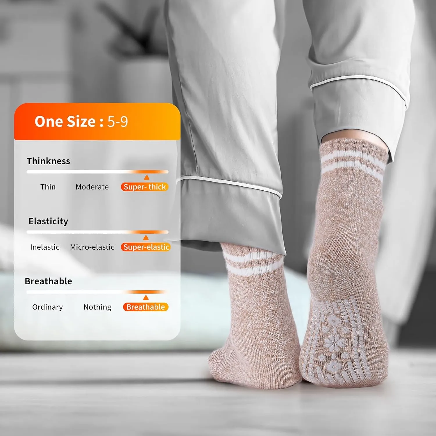 HUGSWEET Thermal Anti Slip Plush Slipper Grip Women Winter Soft Warm Cozy Socks 4 Pairs