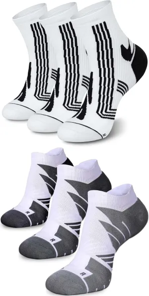Hylaea Adult Coolmax Athletic Running Socks with Cushion Seamless Toe, No Show and Quarter Length White Large