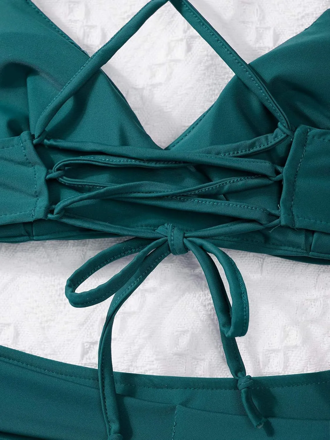 iiniim Woman's 2 Piece V-Neck Criss Cross Swimsuit Bikini Bra Top Pleated Mini Skirt Bathing Suit Swimwear
