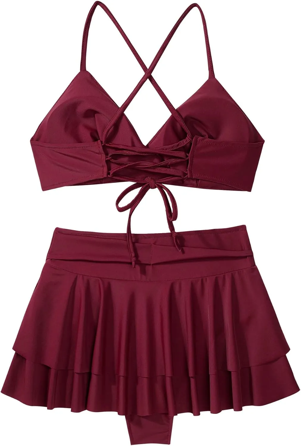 iiniim Woman's 2 Piece V-Neck Criss Cross Swimsuit Bikini Bra Top Pleated Mini Skirt Bathing Suit Swimwear