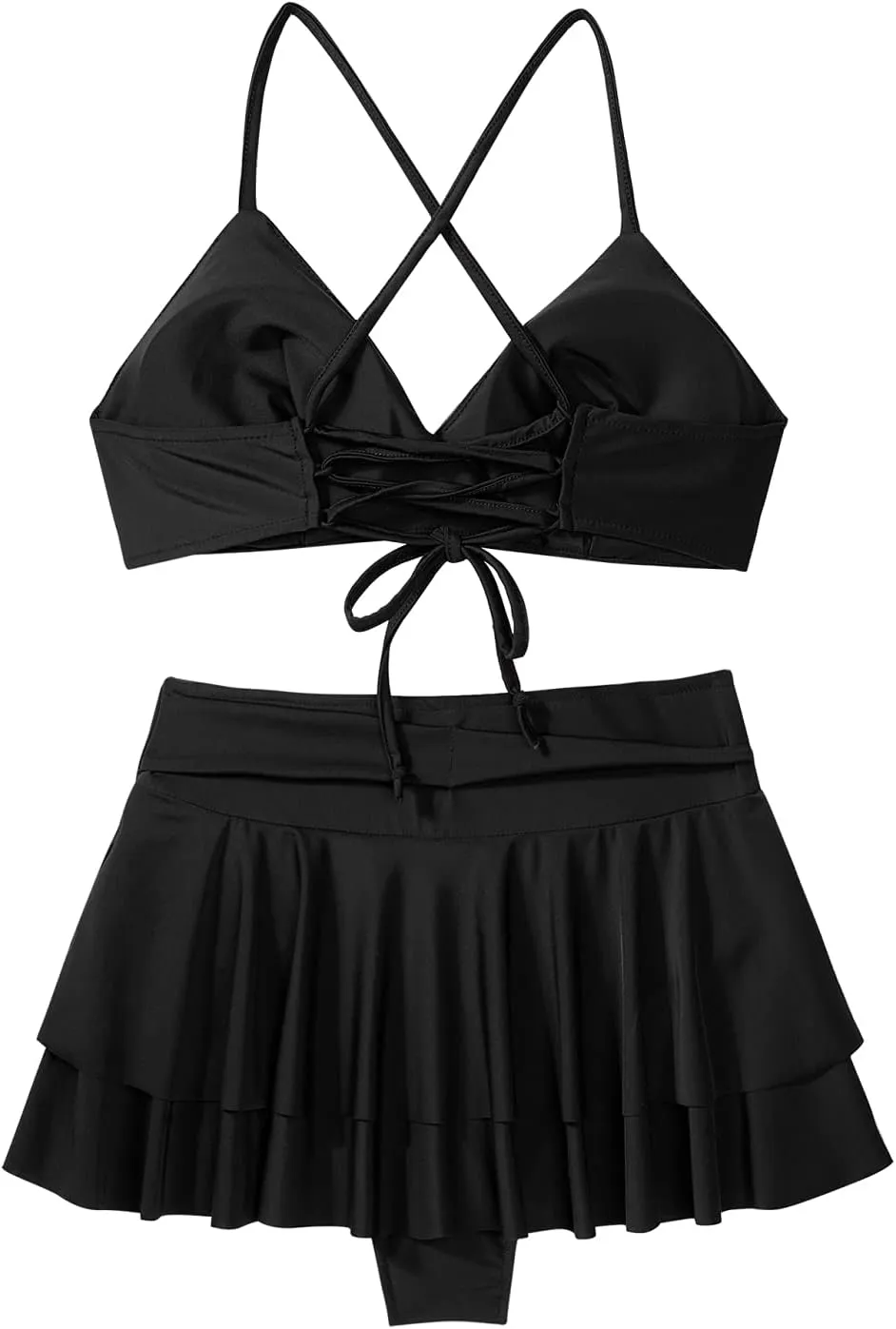 iiniim Woman's 2 Piece V-Neck Criss Cross Swimsuit Bikini Bra Top Pleated Mini Skirt Bathing Suit Swimwear