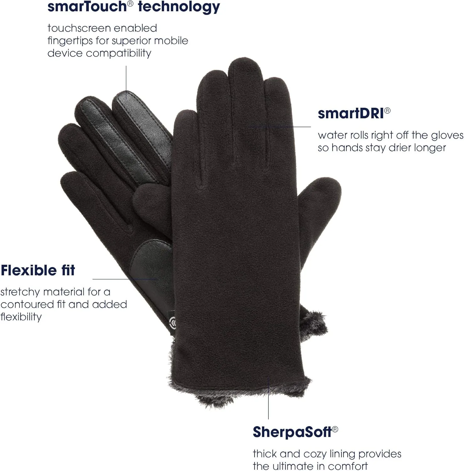 isotoner Women’s Classic Stretch Fleece Touchscreen Cold Weather Gloves with Warm