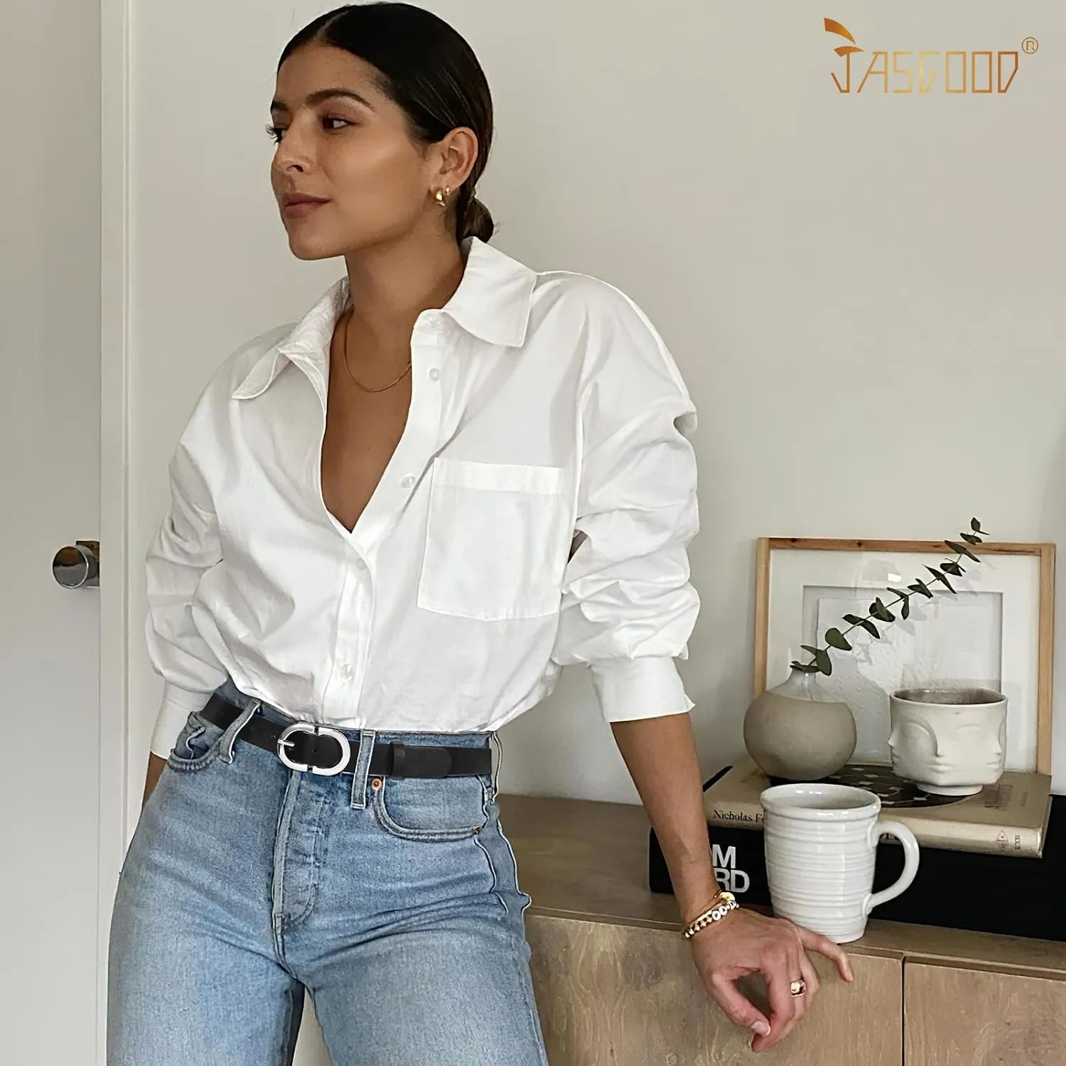 JASGOOD 3 Pack Women Faux Leather Belts for Jeans Pants Fashion Dresses Ladies Belt with Gold Buckle