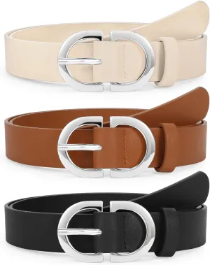 JASGOOD 3 Pack Women Faux Leather Belts for Jeans Pants Fashion Dresses Ladies Belt with Gold Buckle