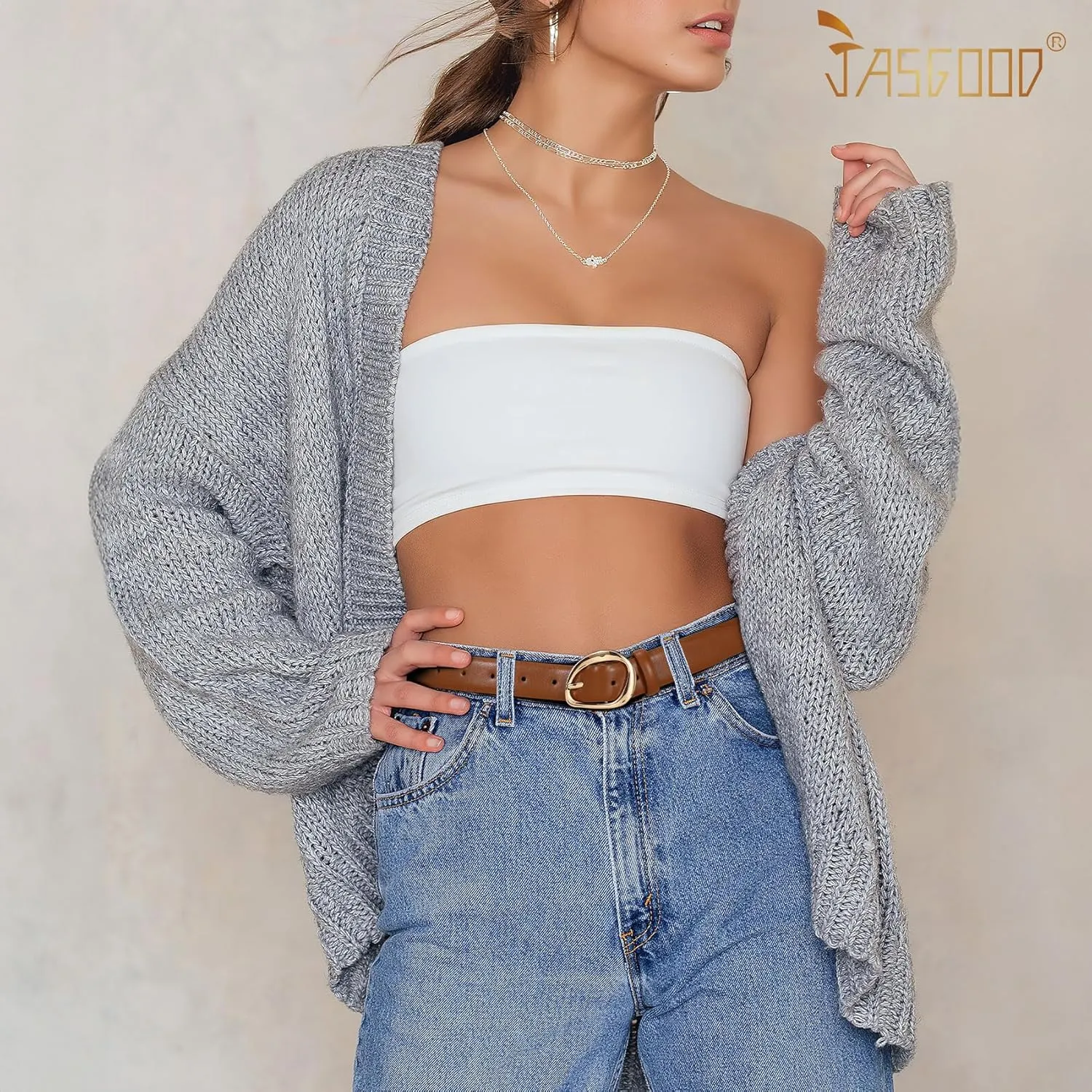 JASGOOD Leather Belts for Women Casual Fashion Waist Belt with Gold Buckle Ladies for Jeans Pants Dresses