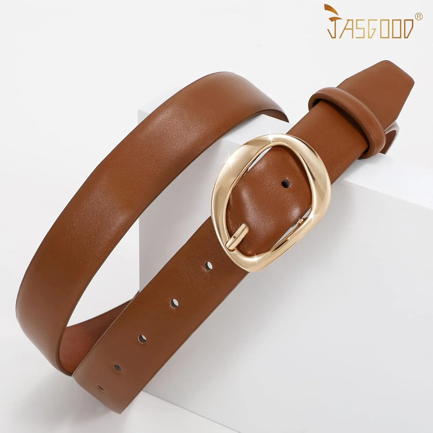 JASGOOD Leather Belts for Women Casual Fashion Waist Belt with Gold Buckle Ladies for Jeans Pants Dresses
