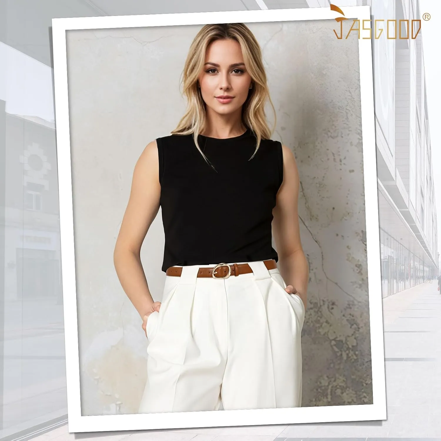 JASGOOD Leather Belts for Women Casual Fashion Waist Belt with Gold Buckle Ladies for Jeans Pants Dresses