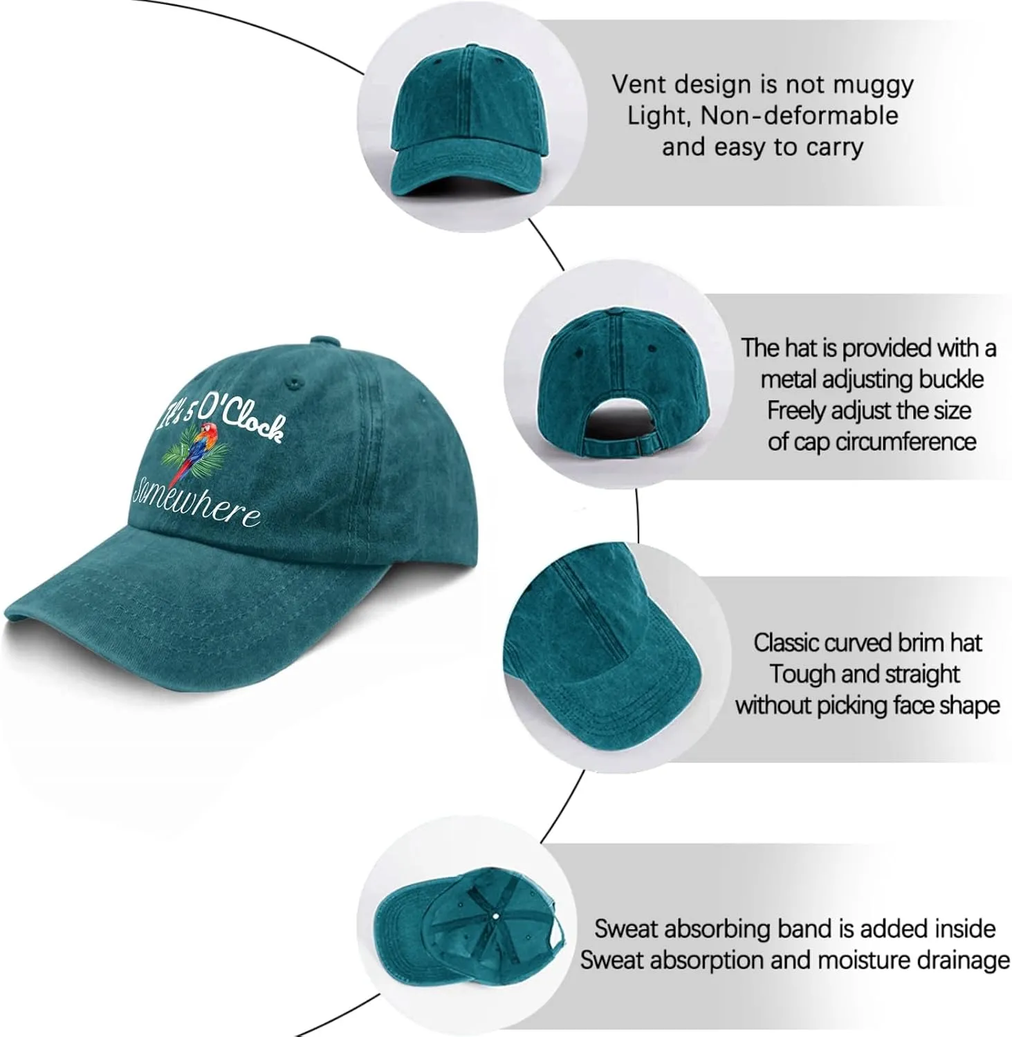 Jimmy Music Buffett Accessories Hats Its 5 Oclock Some Where Baseball Cap Mom Hat Pigment Black Womens Bucket
