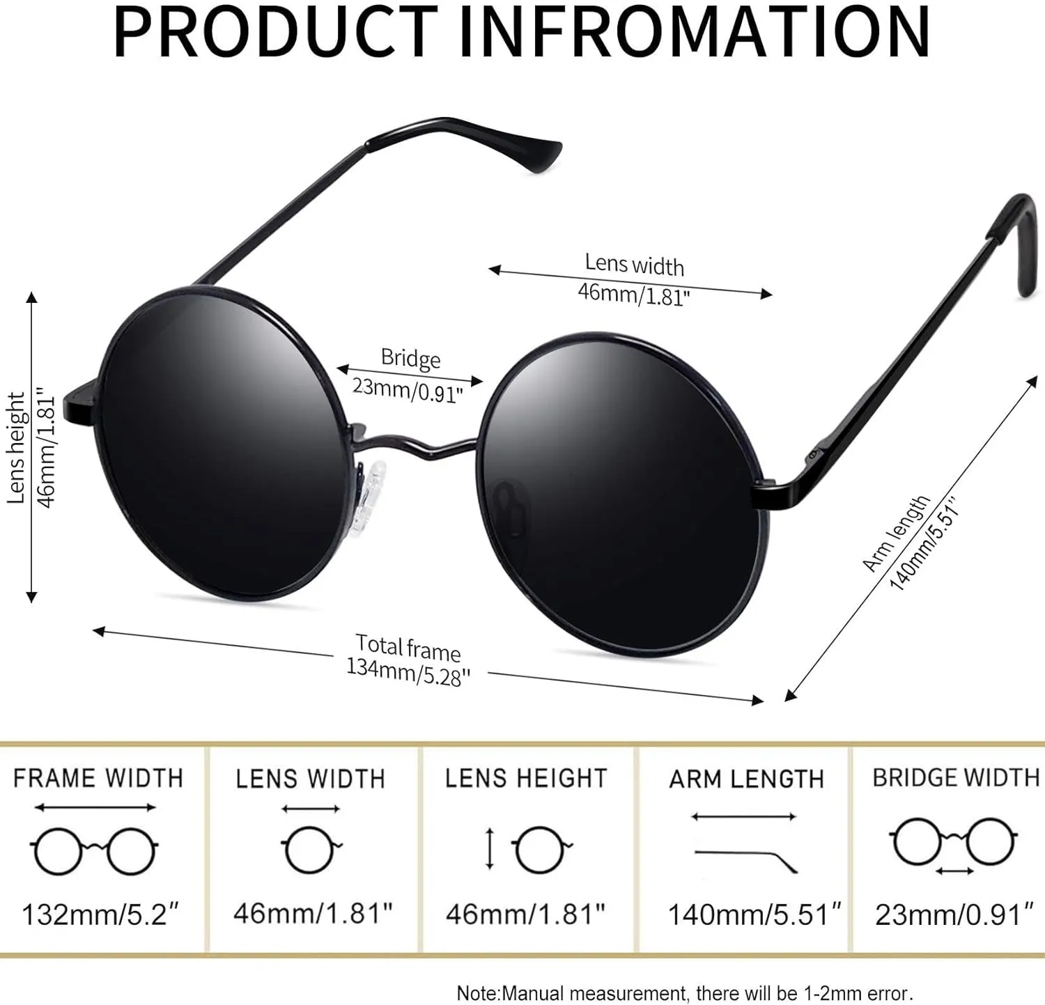 Joopin Hippie Round Sunglasses for Women Men Small Circle Sun Glasses Polarized UV400 Protection
