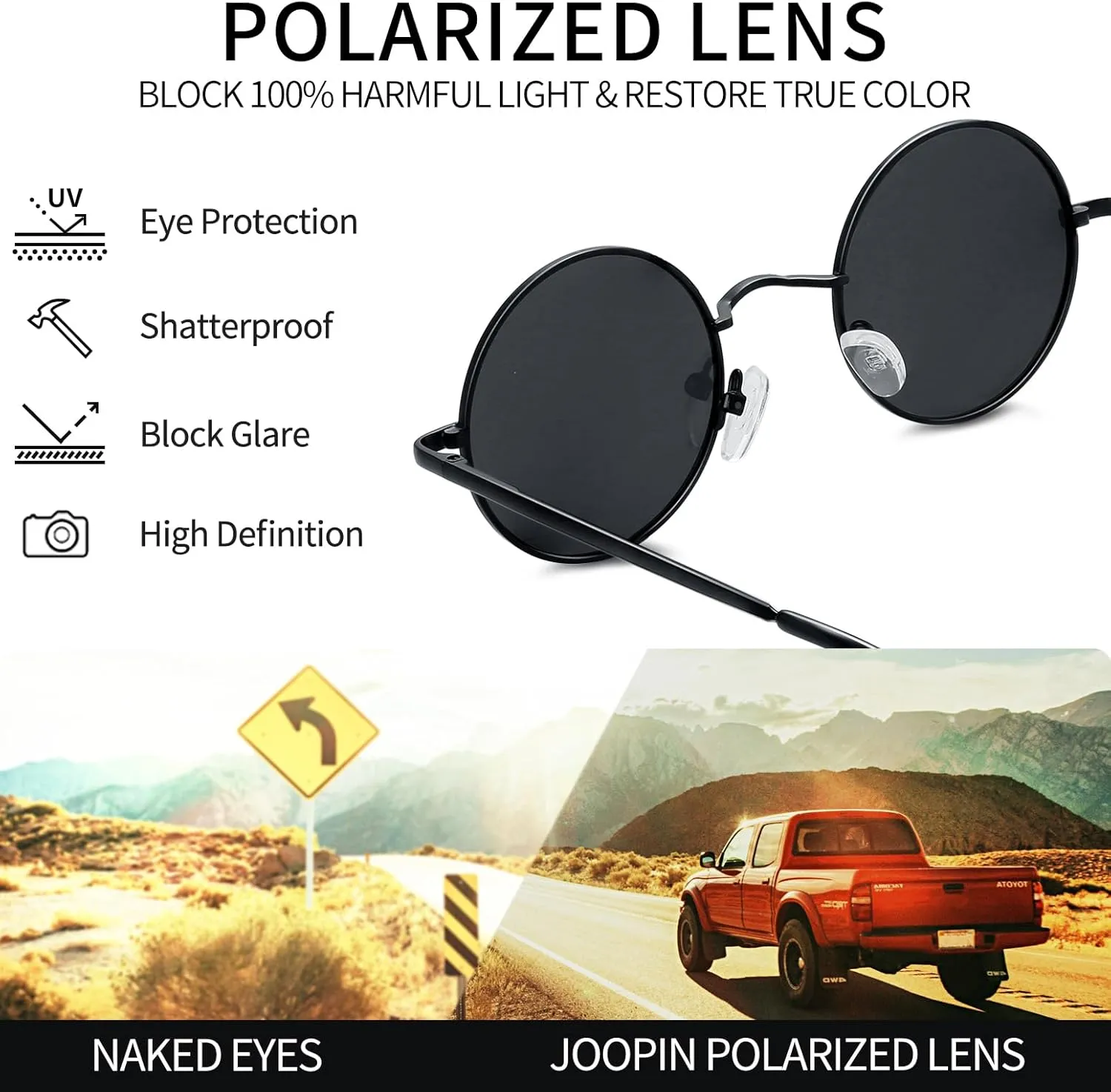 Joopin Hippie Round Sunglasses for Women Men Small Circle Sun Glasses Polarized UV400 Protection