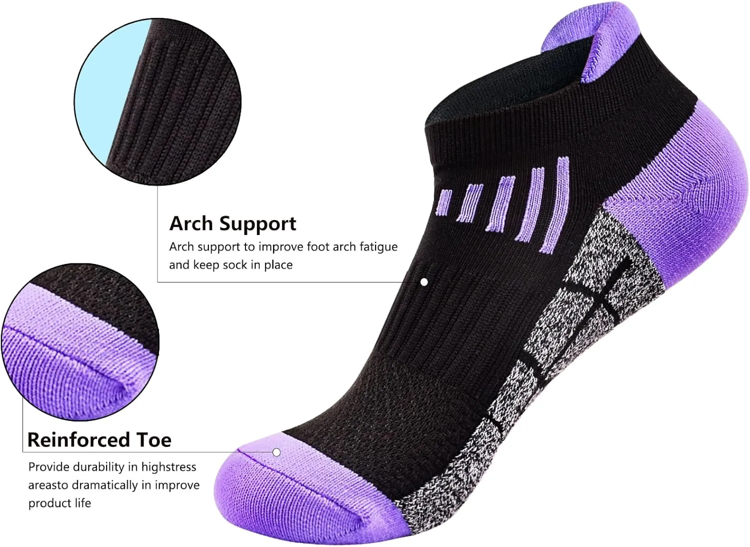 J.WMEET Womens Ankle Socks Athletic Running No Show Cushioned Sport Socks for Women 6 Pairs